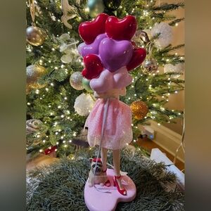Heart Balloon Girl Figurine - Pink and Red And Dog  Valentines Decor